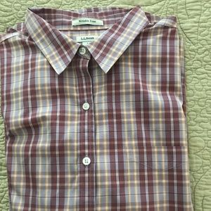 LLBean Women’s Shirt Plaid Cotton Size Large Maroon Yellow Gray